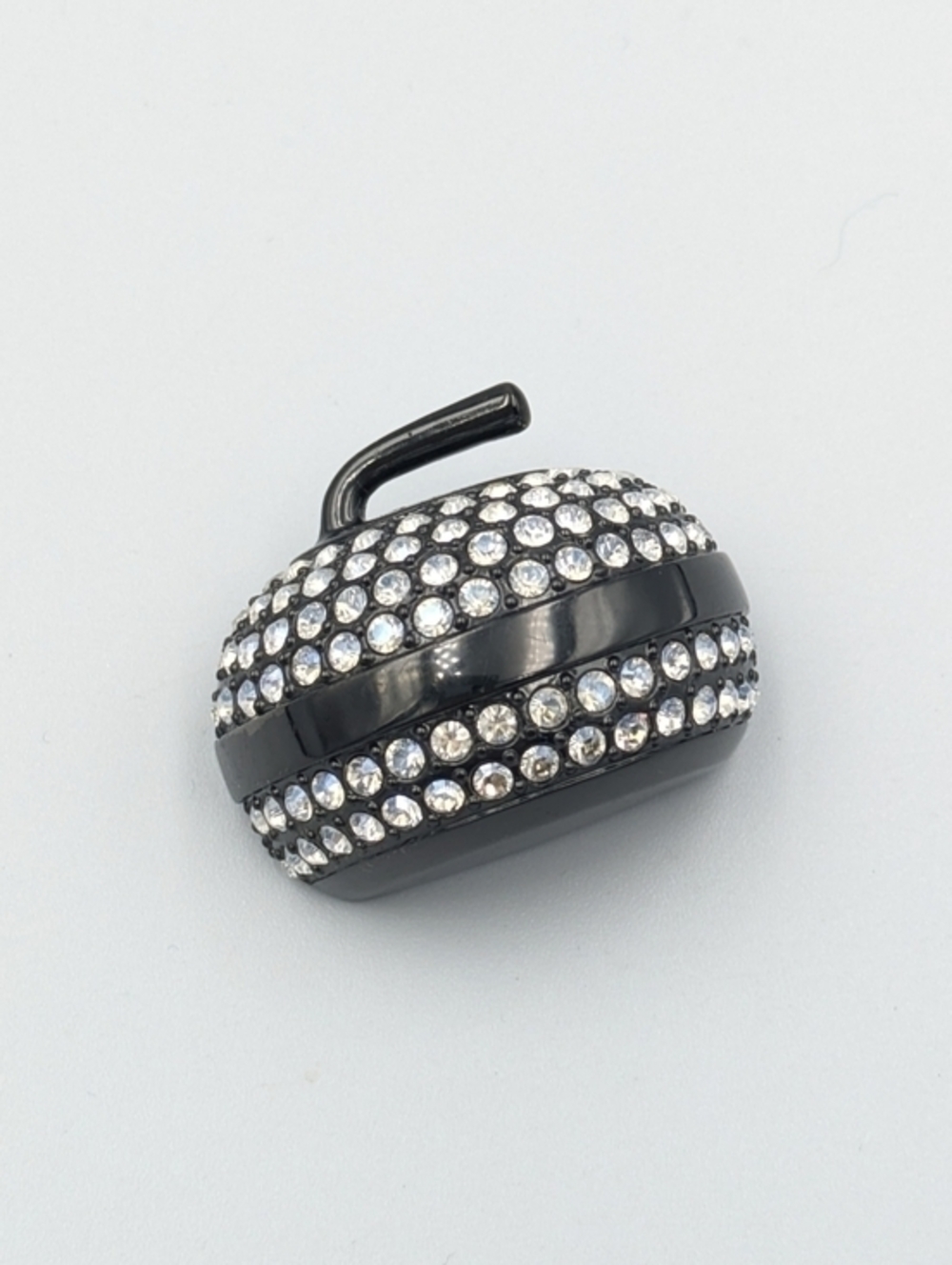 Vintage signed Butler curling stone rock black and rhinestone brooch pin
